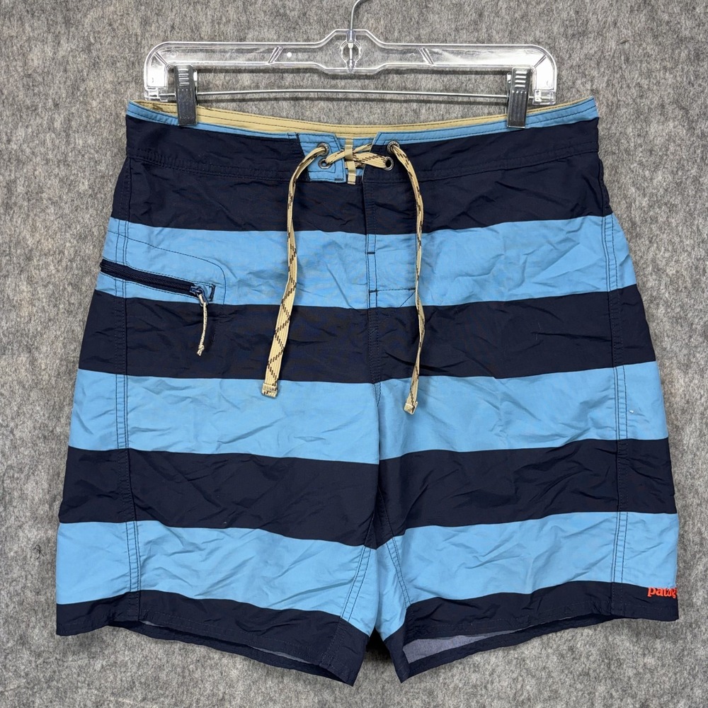 Patagonia Wavefarer Board Shorts Men's 31 x 9 Blue Striped‎ Surf Swim 86620